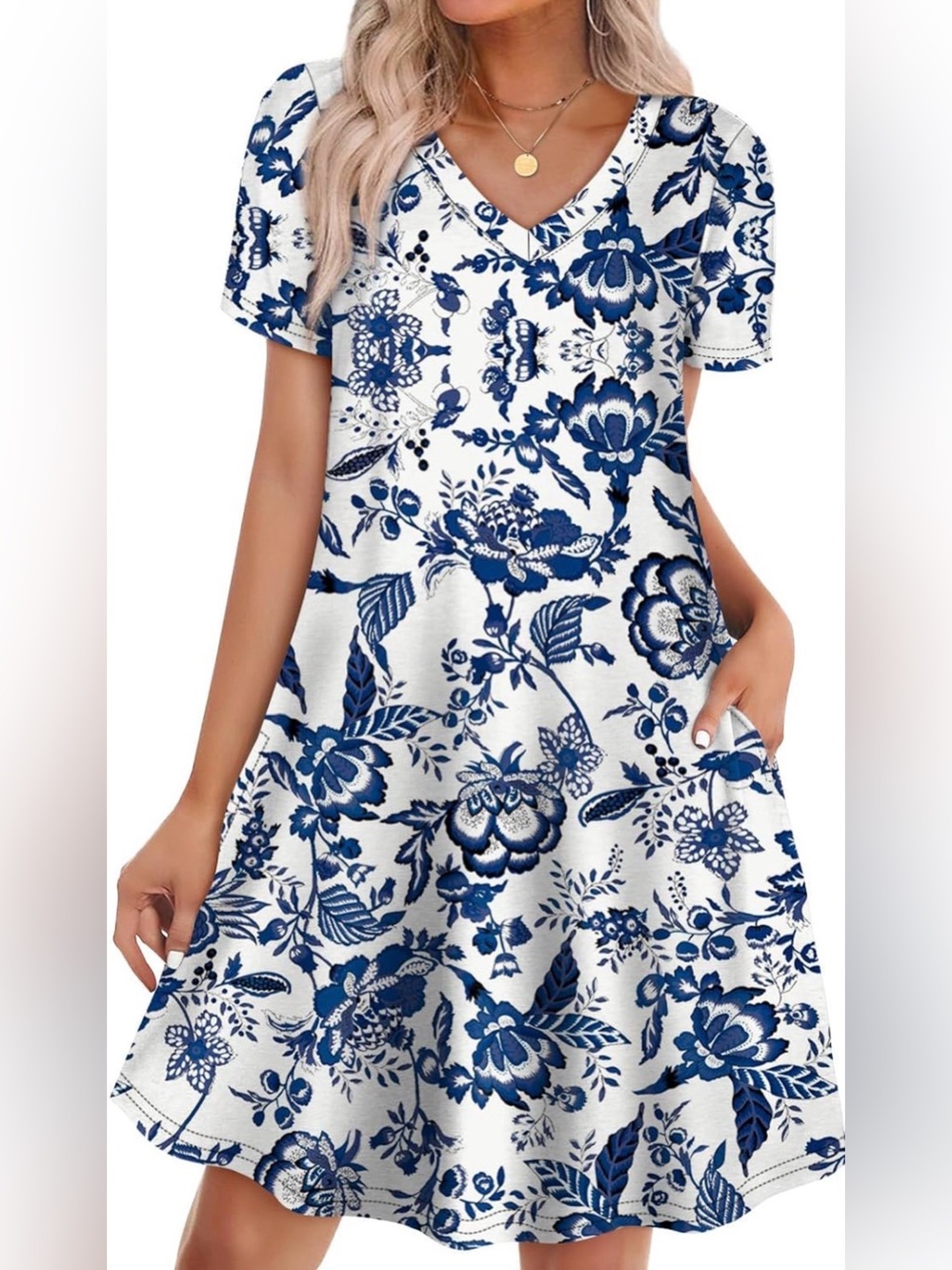 NWT Boho Summer  Casual Loose T Shirt Dress with Pockets Beach Vacation Outfits